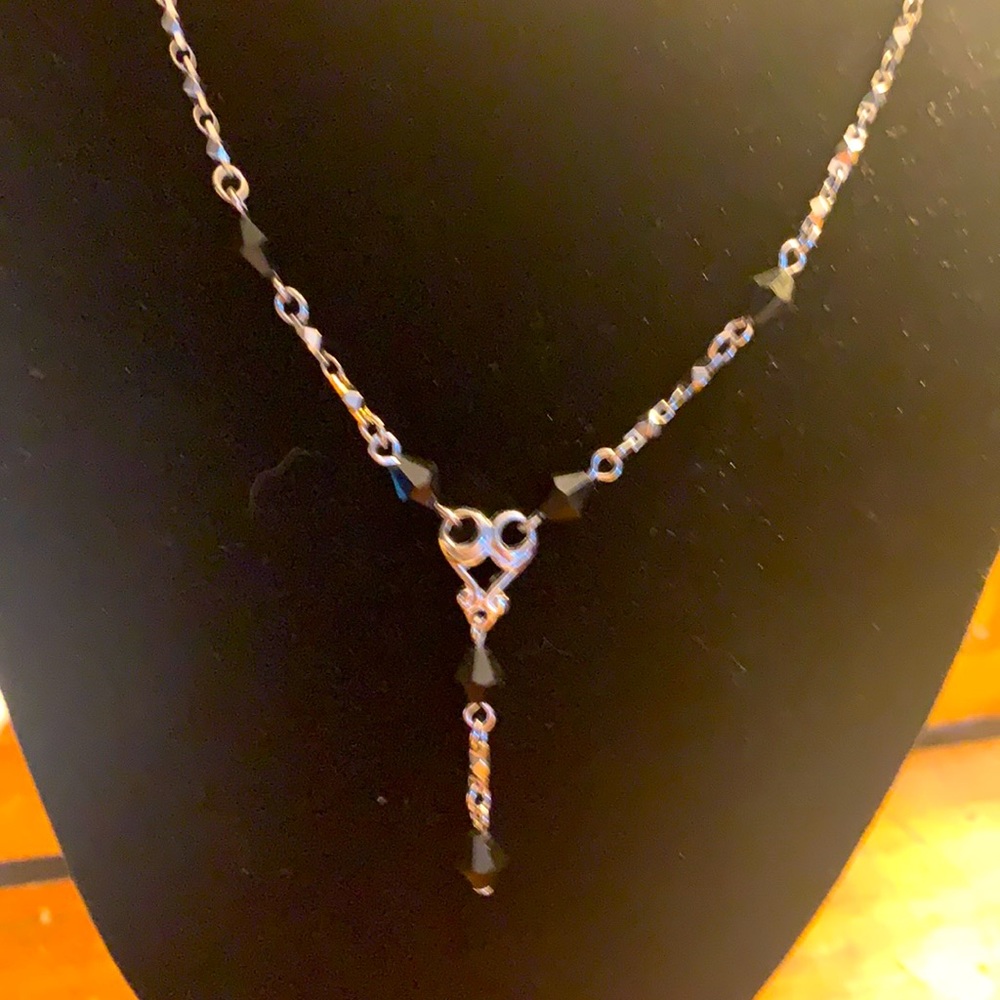 18 inch  delicate Drop necklace w black crystals